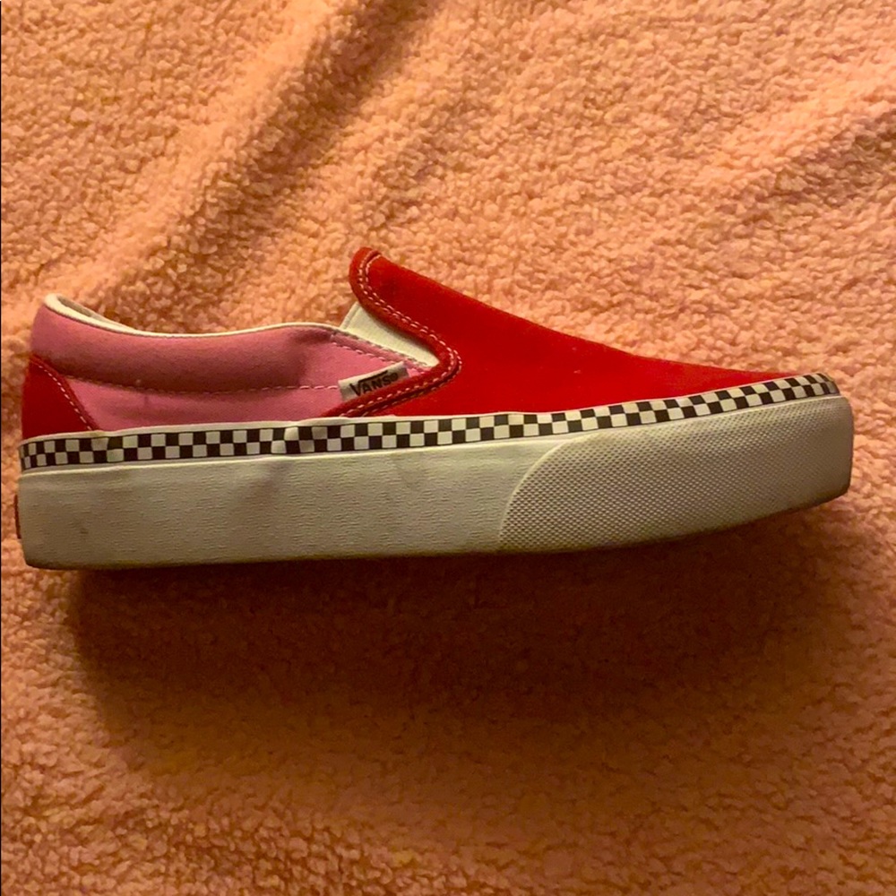 Platform Red and Pink Slip On Vans